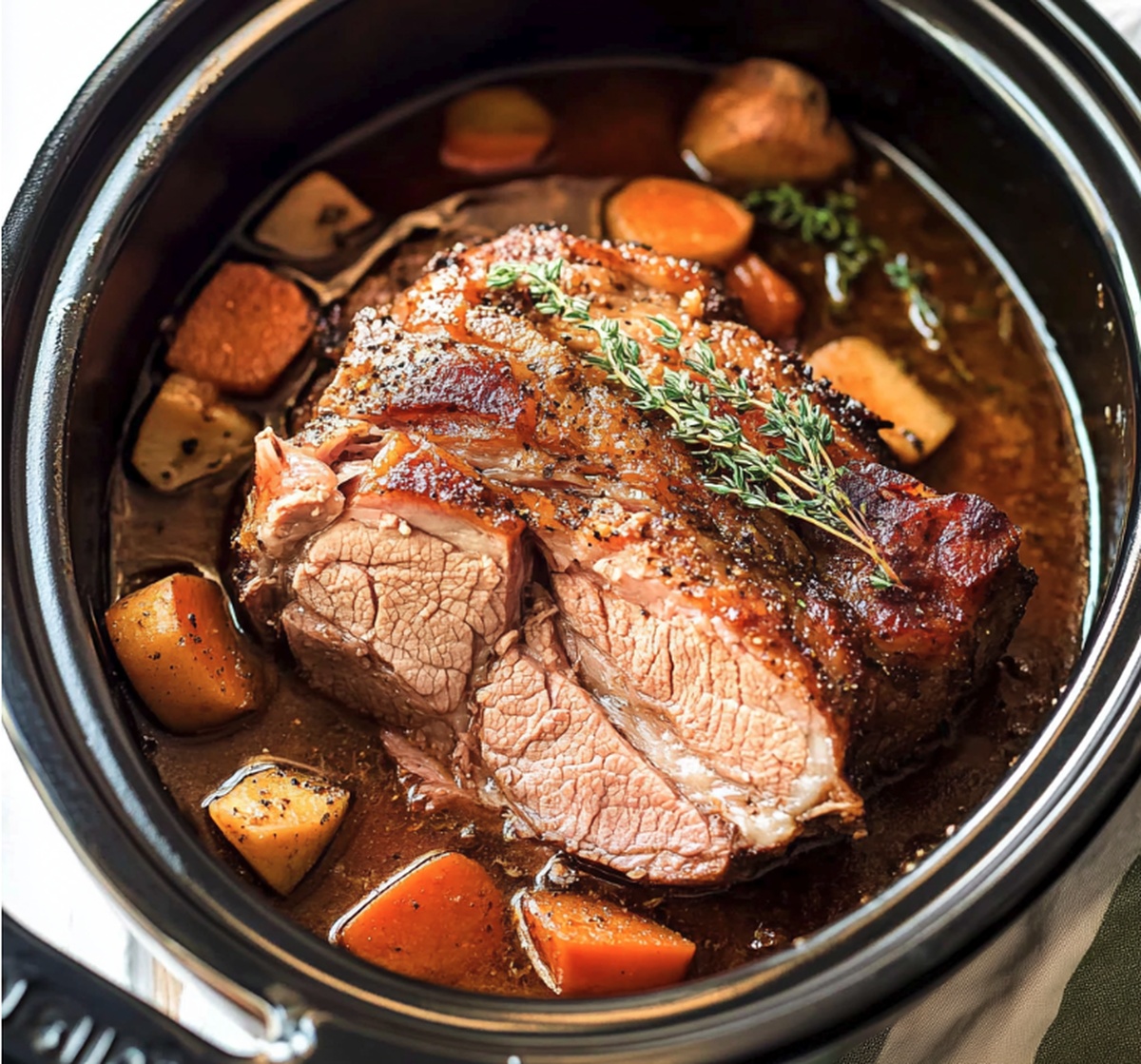 Juicy Slow Cooker Pork Roast with Creamy Mushroom Gravy & Veggies